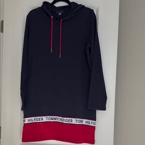 Tommy Hilfiger Navy Hoodie Dress with Red Accents Large